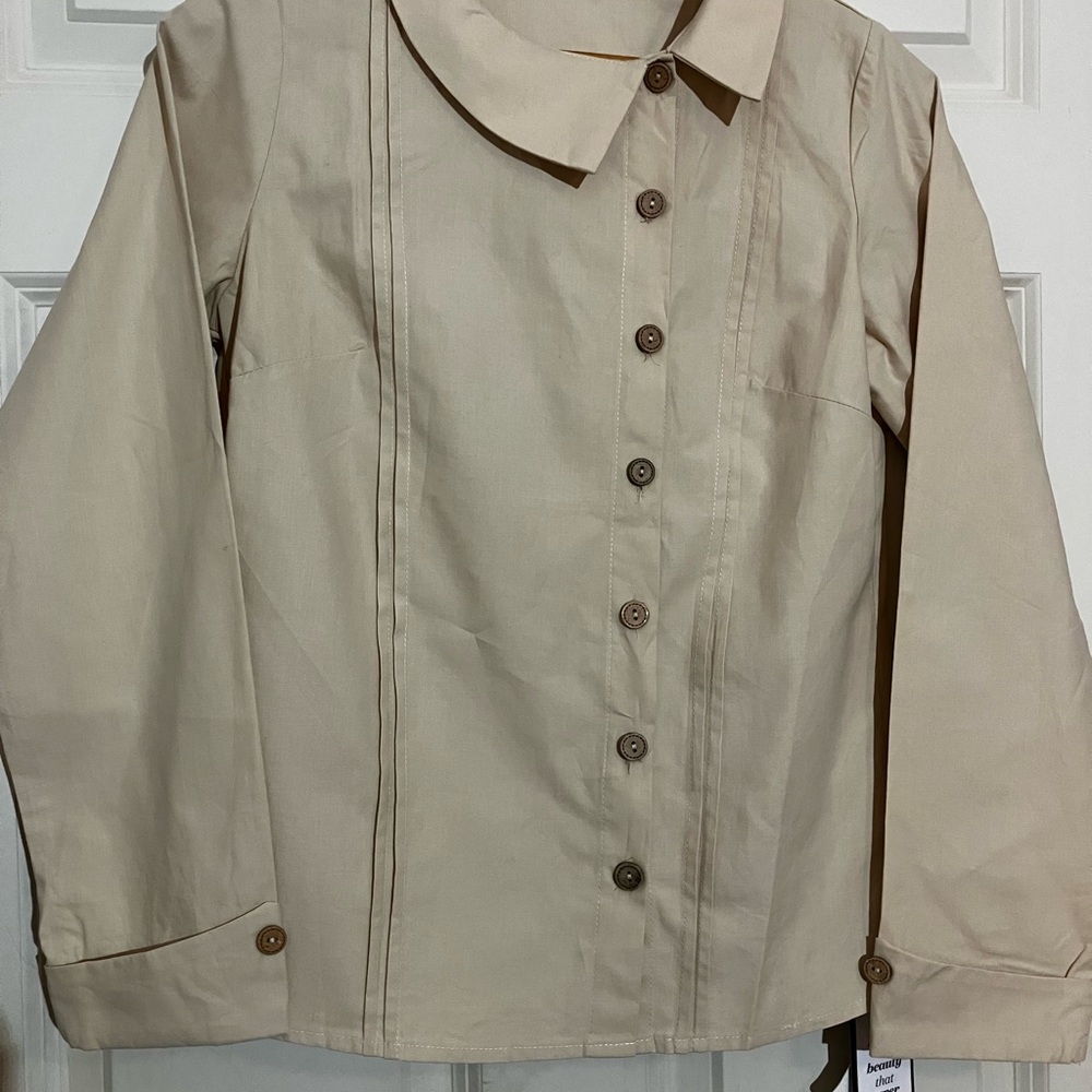 Elegant Beige Button-Up Blouse